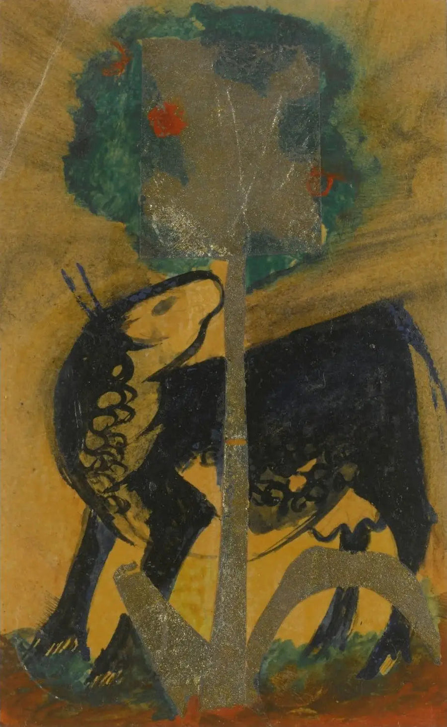 Vaca negra atrás de uma árvore - Franz Marc