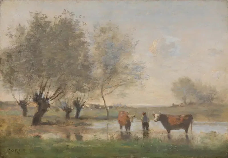 Vacas em uma paisagem pantanosa - Jean-Baptiste Camille Corot