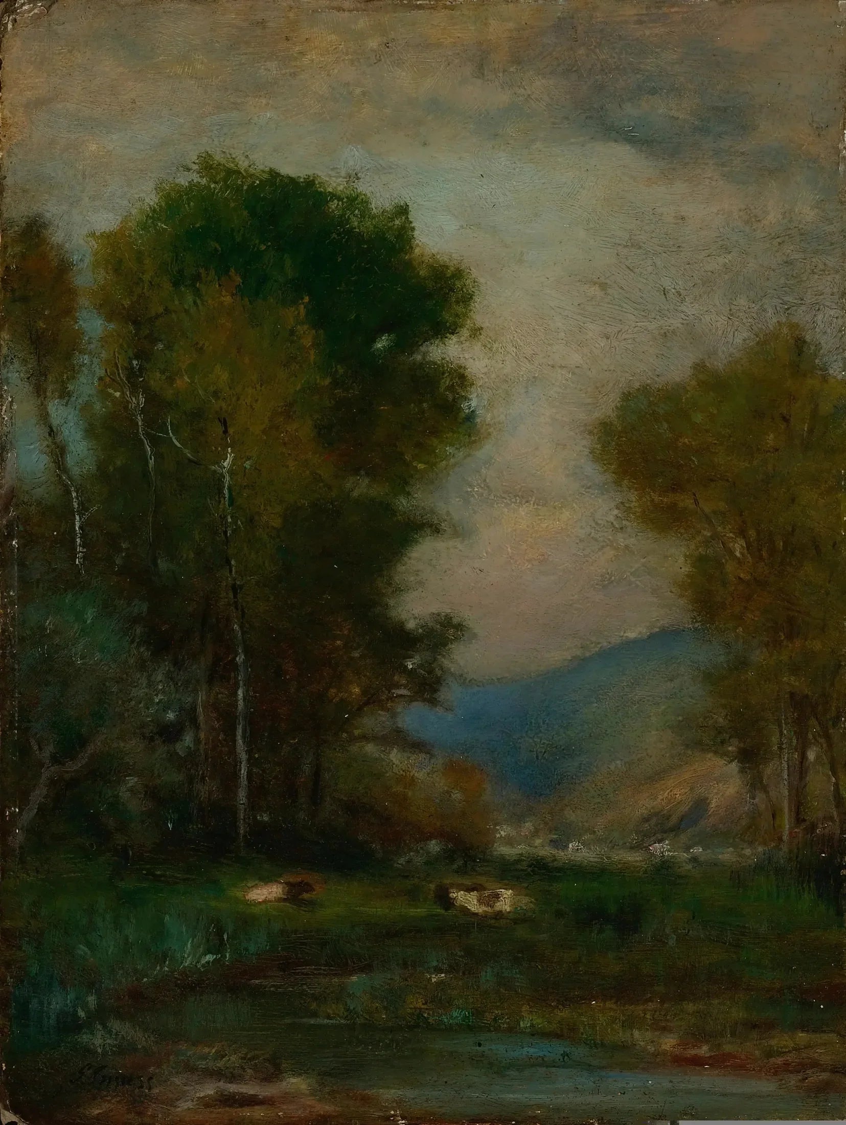Vaches près d'un ruisseau - George Inness image 1 reproduction artisanale de tableau