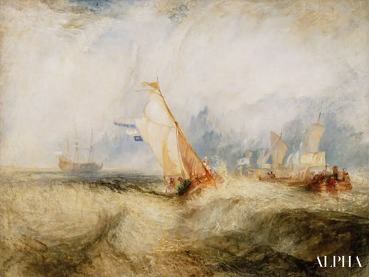 Van Tromp en train de faire plaisir à ses maîtres les navires en mer en train de se mouiller - William Turner - Reproductions de tableaux et peintures haut de gamme