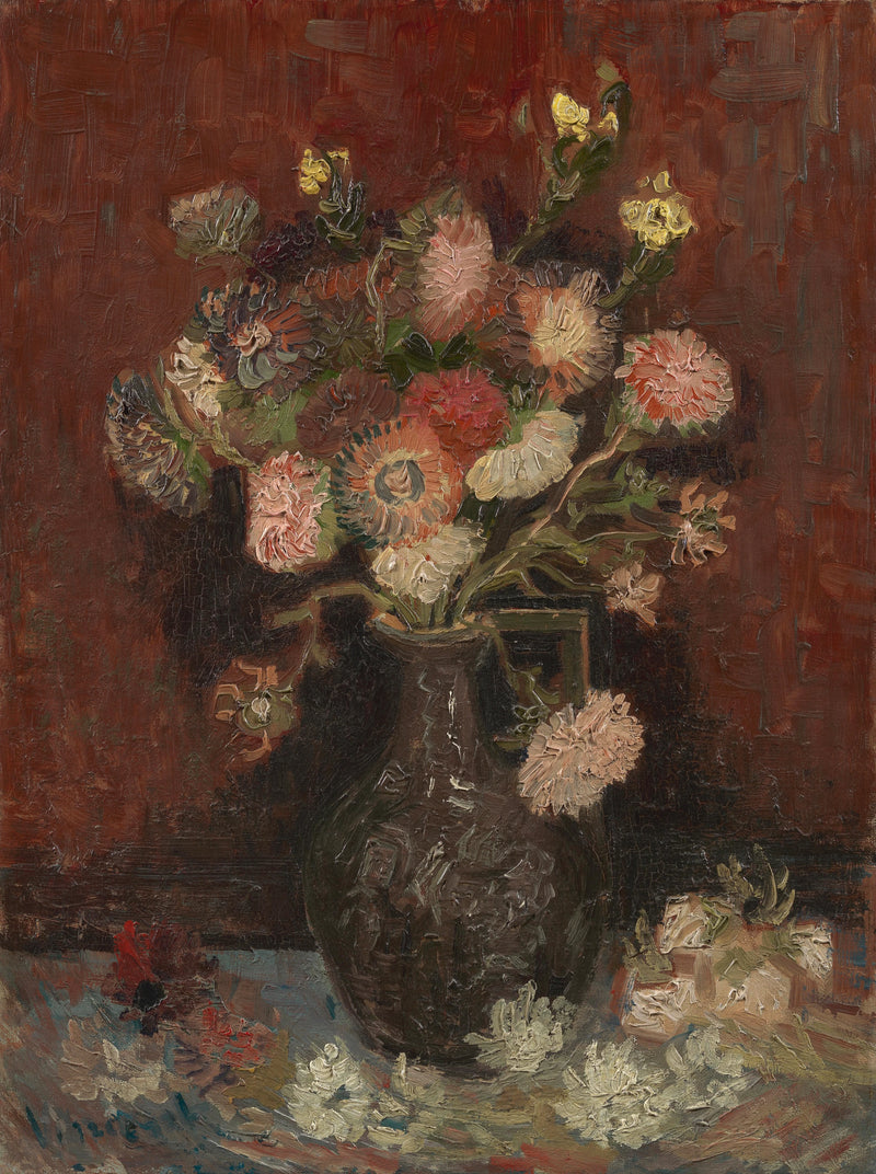 Vaso com ásteres chineses e gladíolos - Vincent van Gogh