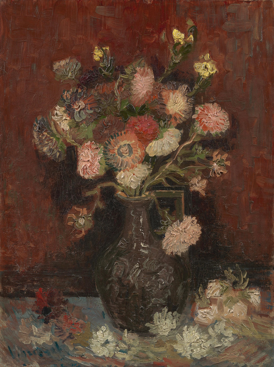 Vaso com ásteres chineses e gladíolos - Vincent van Gogh