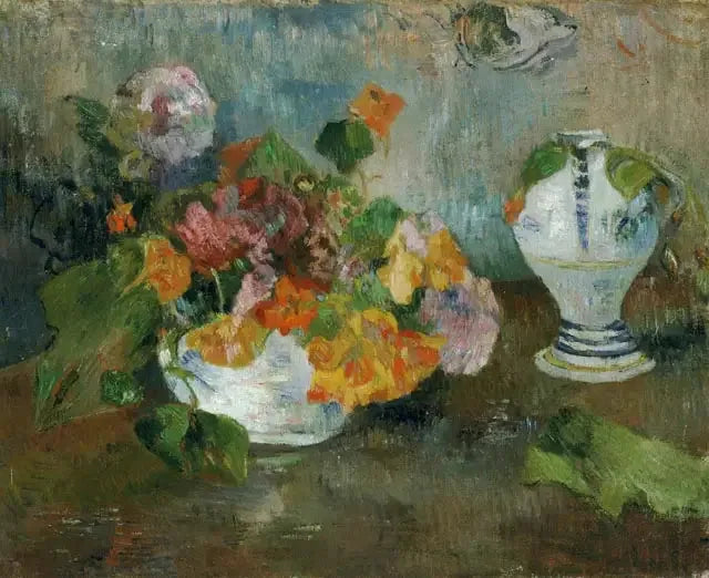 Vaso com capuchinhas e faiança de Quimper - Paul Gauguin