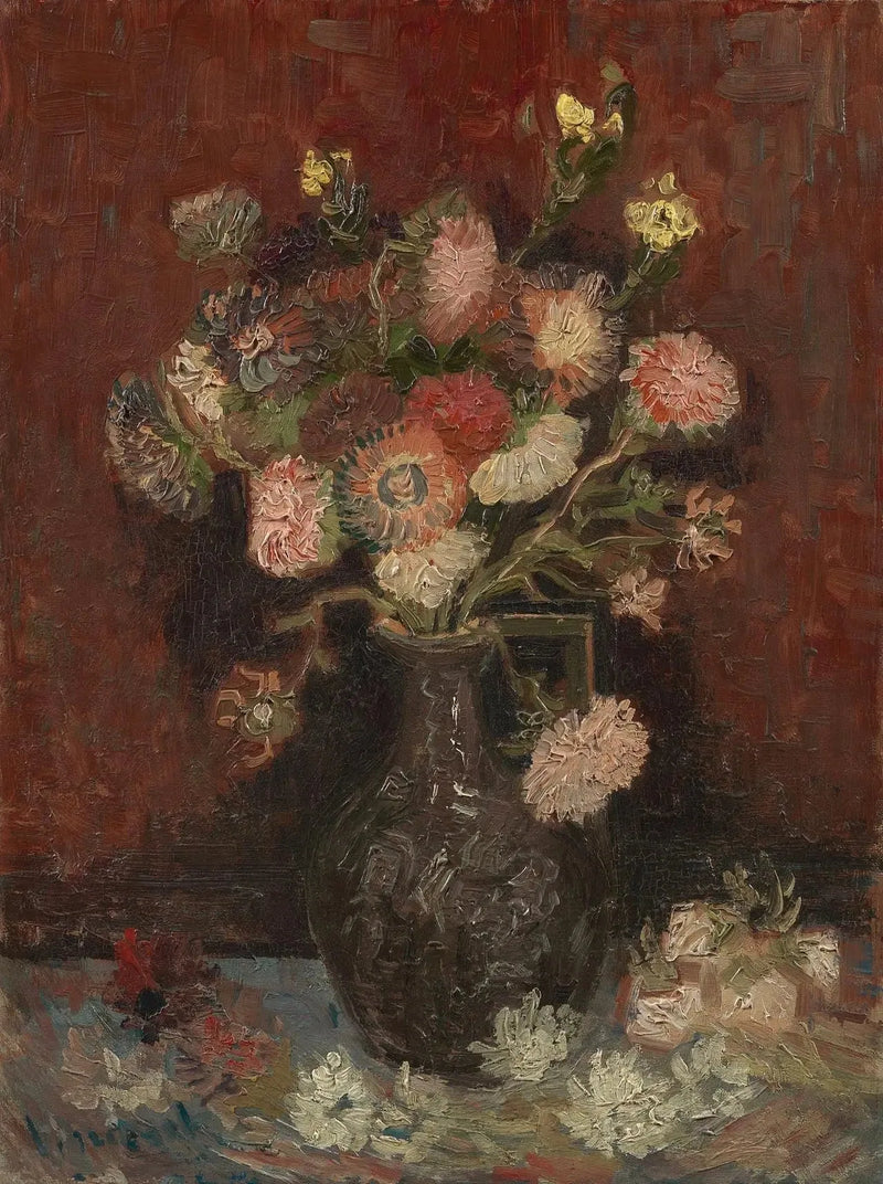 Vaso com ásteres chineses e gladíolos - Vincent van Gogh