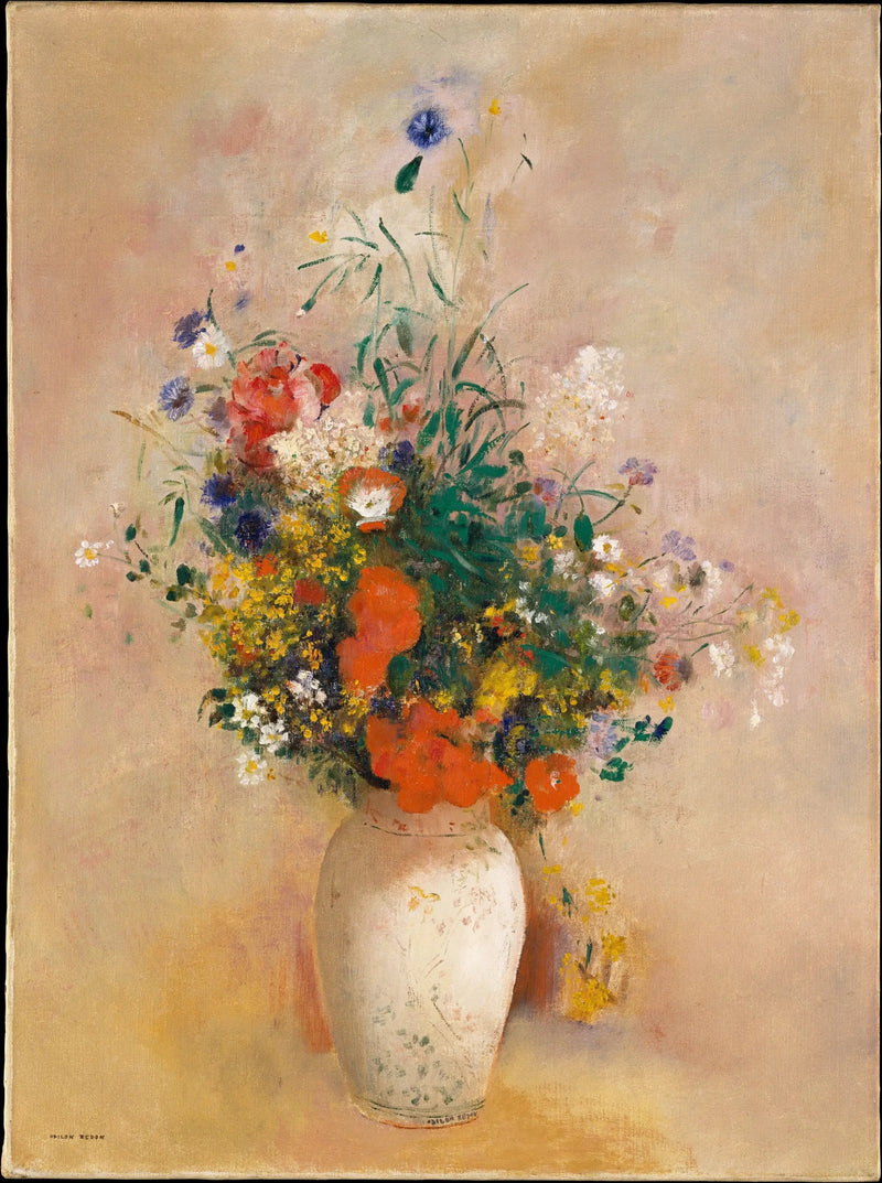 Vaso de flores (fundo rosa) - Odilon Redon