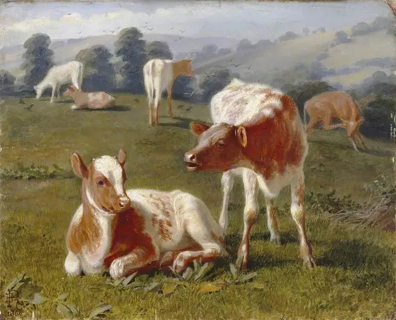 Bezerros em um pasto - Briton Rivière