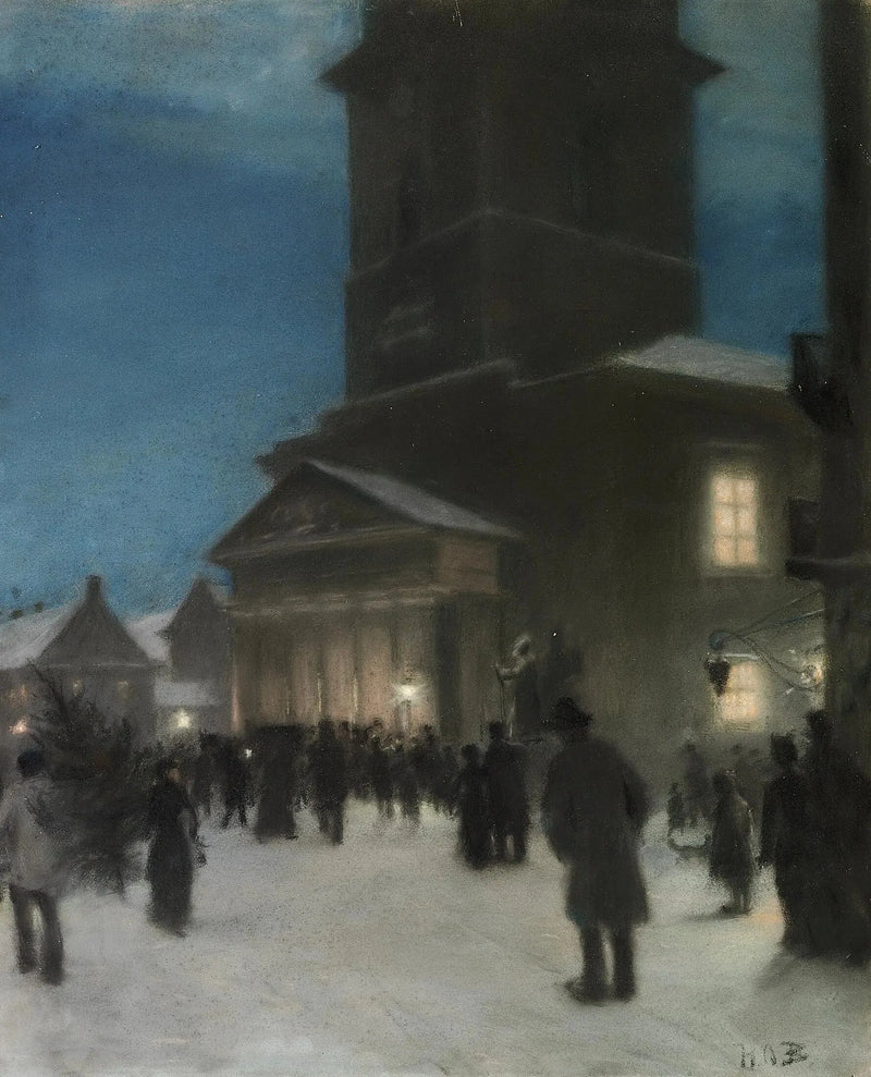 Véspera de Natal em frente à igreja Notre-Dame (Vor Frue Kirke) em Copenhague. - H. A. Brendekilde