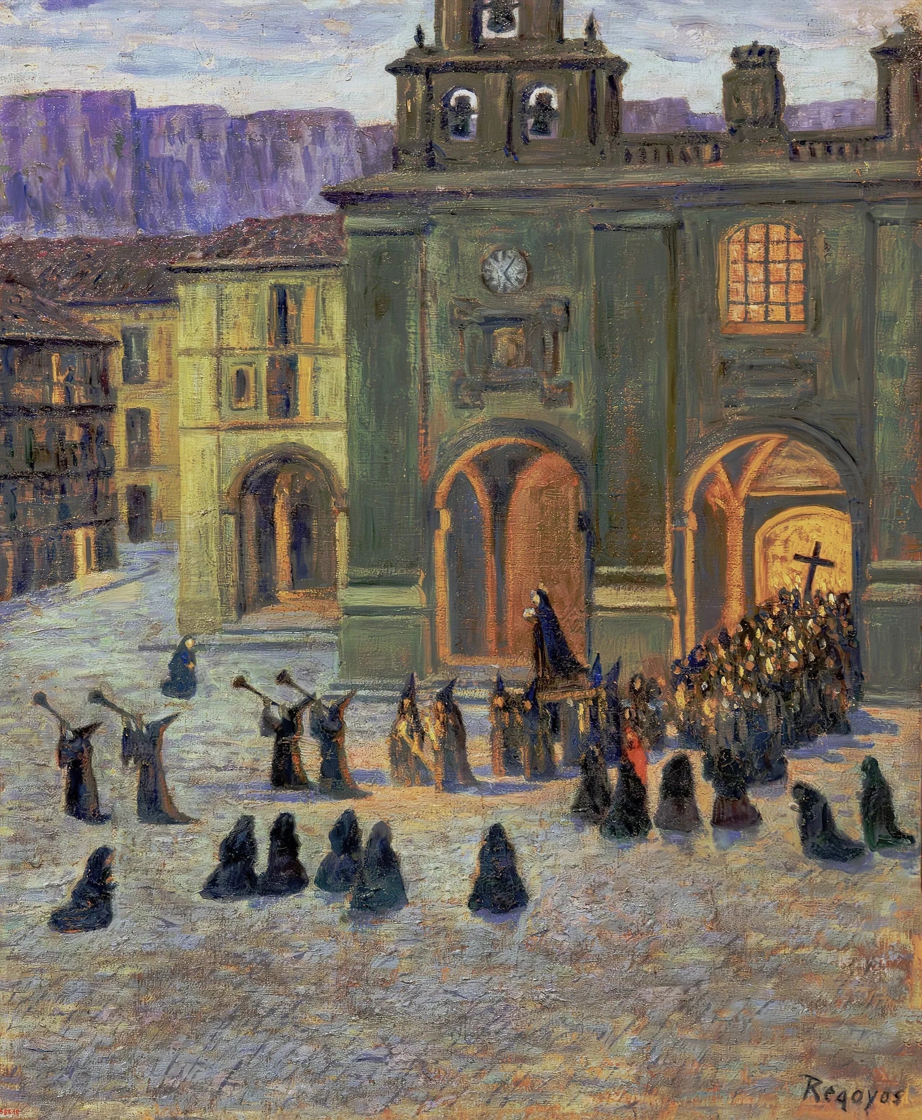 Vendredi Saint tôt le matin à Orduñas. - Darío de Regoyos image 1 tableau peint à l’huile sur toile