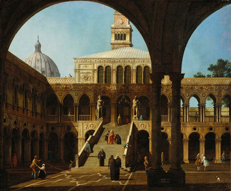 Veneza: capricho do pátio do palácio do Doge com a Scala dei Giganti - Canaletto