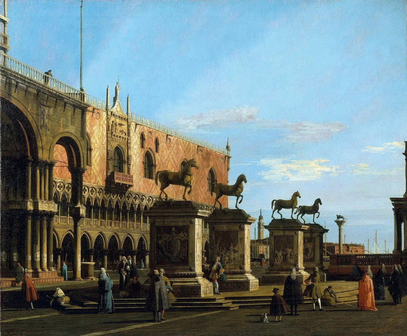 Veneza: capricho da Piazzetta com os cavalos de São Marcos - Canaletto