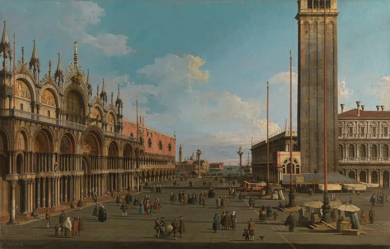 Veneza: a Praça e a Piazzetta da Torre dell'Orologio em direção a San Giorgio - Canaletto