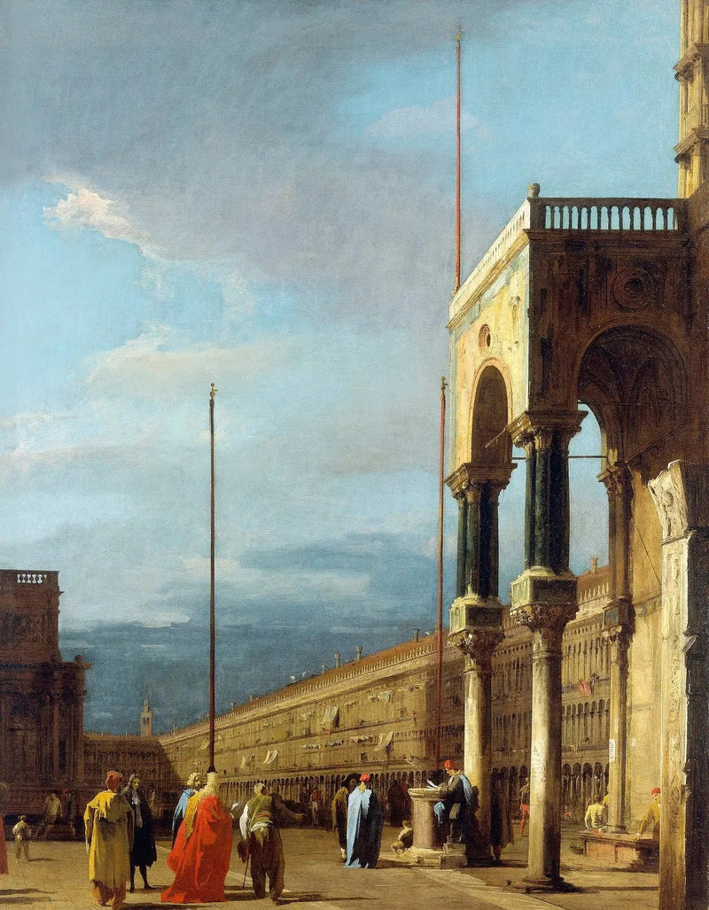 Veneza: a Praça de São Marcos de um canto da basílica - Canaletto