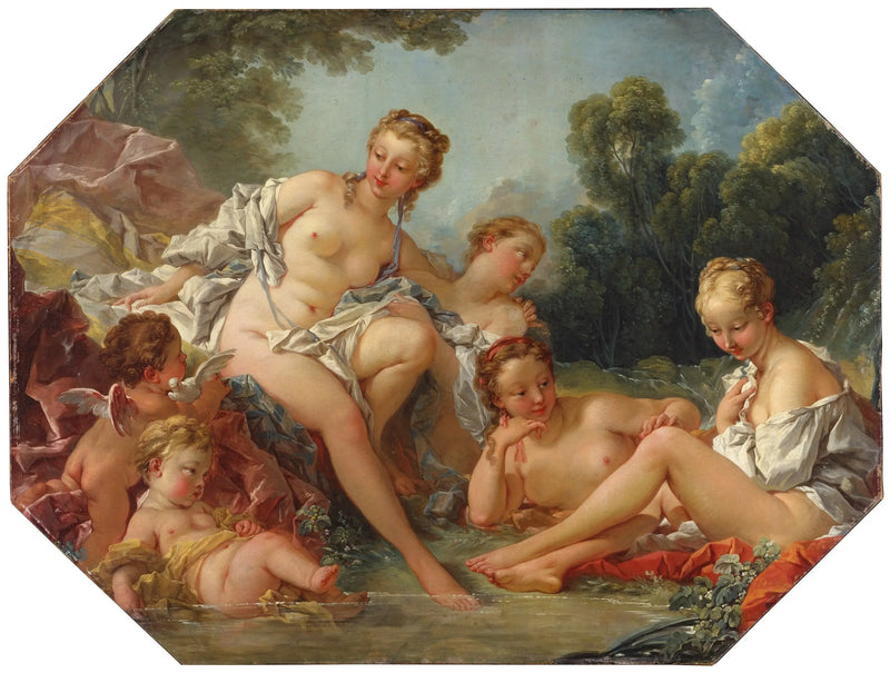 Vênus tomando banho cercada por ninfas e amorzinhos - François Boucher