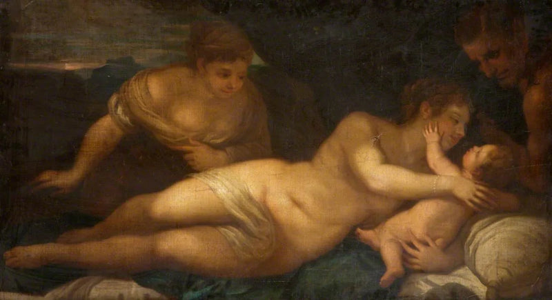 Vênus e Cupido com um sátiro (antigamente conhecido como « Nu deitado ») - Luca Giordano