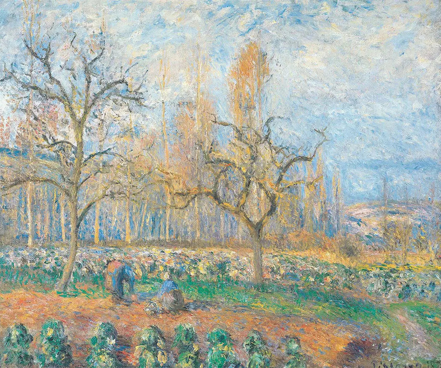 Pomar em Pontoise, pôr do sol - Camille Pissarro