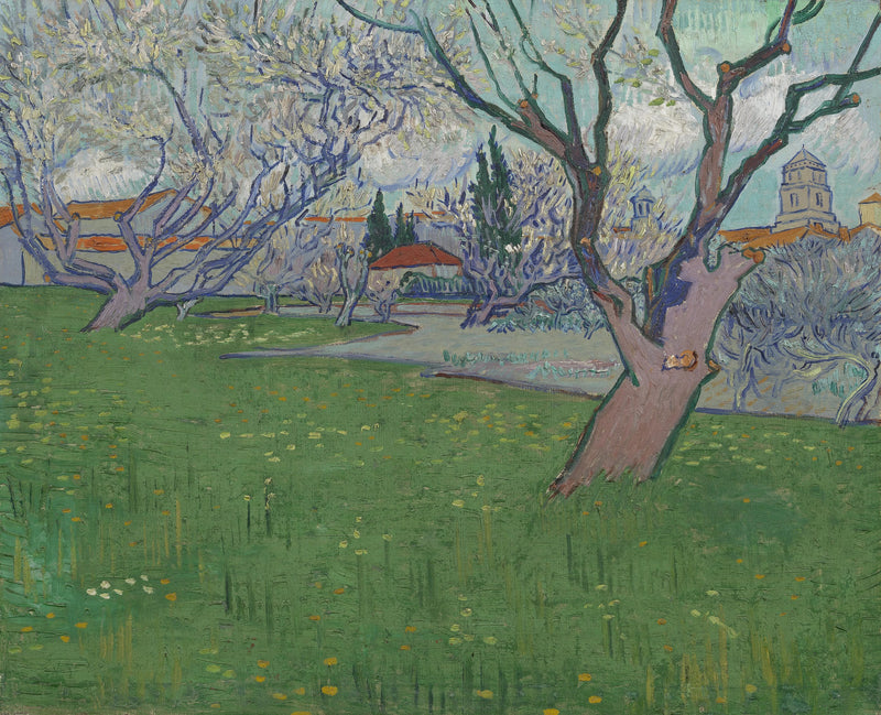 Pomares em flor, vista de Arles - Vincent van Gogh