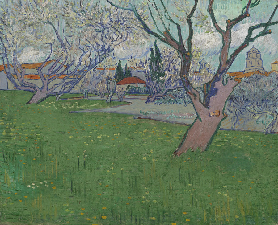 Pomares em flor, vista de Arles - Vincent van Gogh