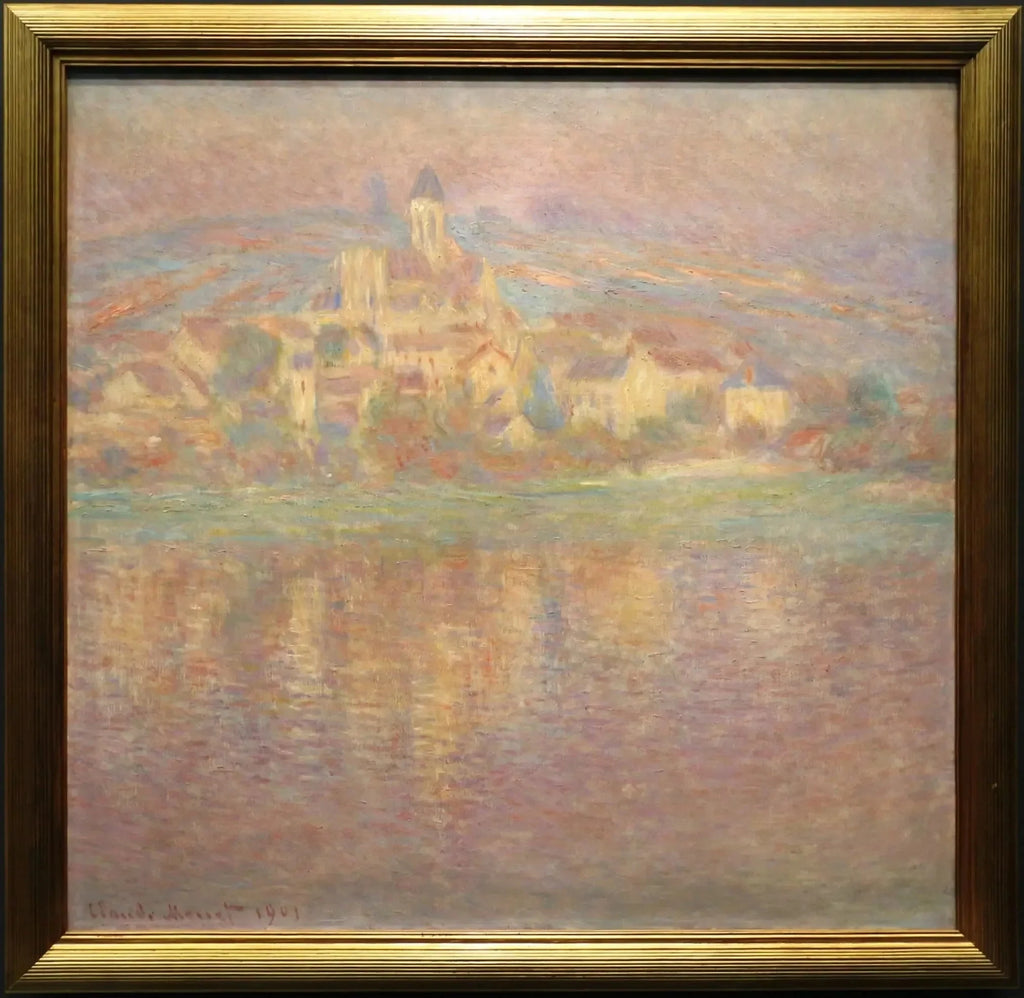 Vétheuil au soleil couchant W1645 de Claude Monet photographié avec son cadre au musée