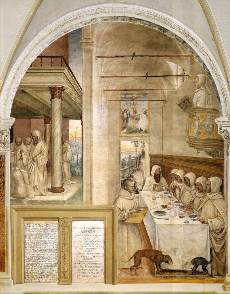 Vida de São Bento, cena 31: Bento alimenta o monge - Il Sodoma (Giovanni Antonio Bazzi)