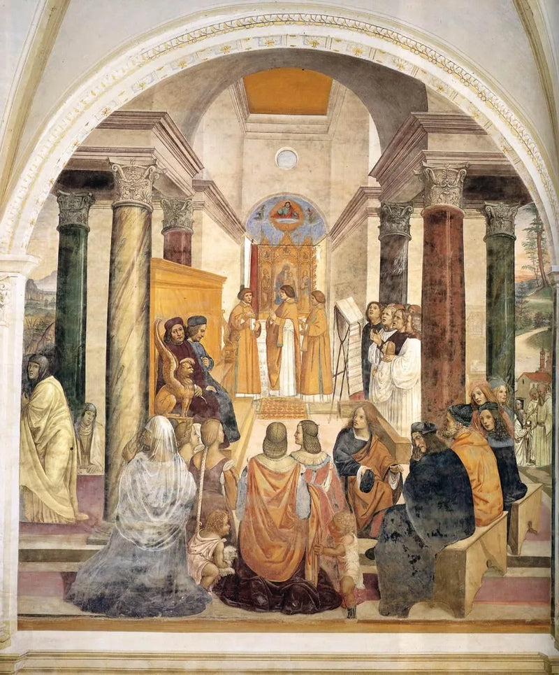 Vida de São Bento, cena 33: Bento concede a absolvição póstuma a duas freiras - Il Sodoma (Giovanni Antonio Bazzi)
