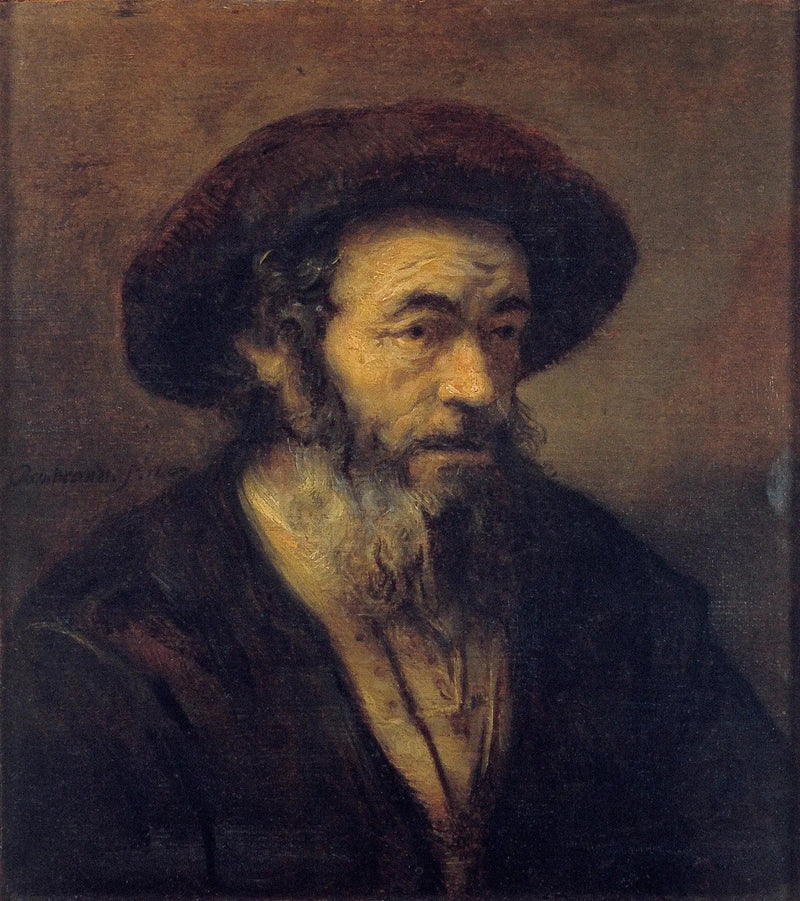 Velho homem com barba olhando para a direita - Rembrandt