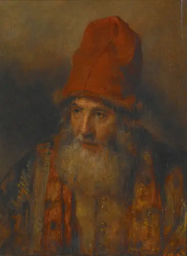 Velho com um grande chapéu de pele - Rembrandt