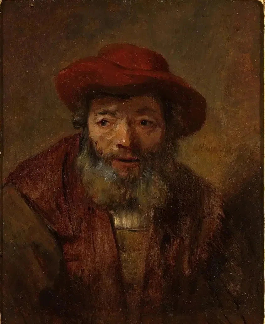 Retrato de um velho com barba e chapéu vermelho - Rembrandt