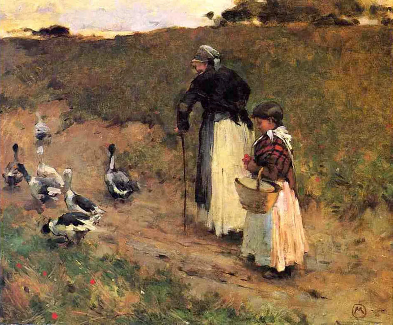 Idosa com uma criança e um ganso - Willard Metcalf