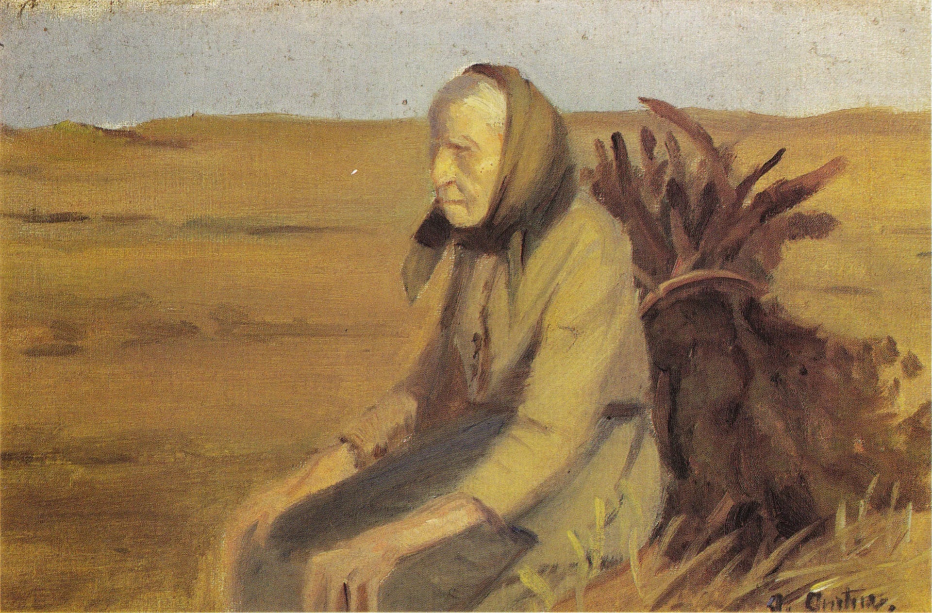Vieille femme (Laurendse) avec un bouquet de brindilles - Anna Ancher image 1 copie peinte à la main à l’huile