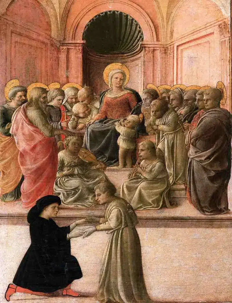 Virgem com o Menino com santos, anjos e um doador - Fra Filippo Lippi