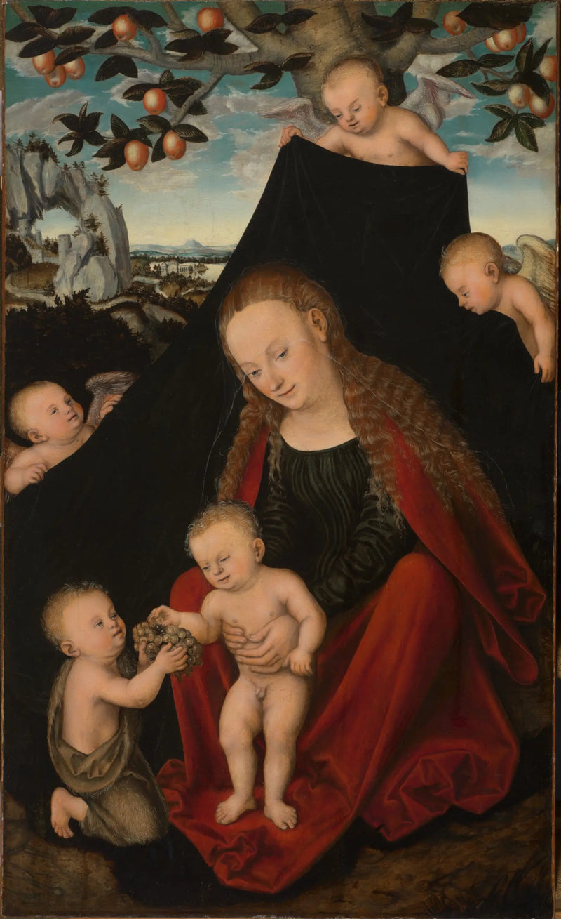 Virgem com o Menino, com o jovem São João Batista e anjos - Lucas Cranach, o Velho