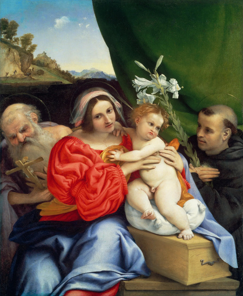 Virgem com o Menino com os santos Jerônimo e Nicolau de Tolentino - Lorenzo Lotto