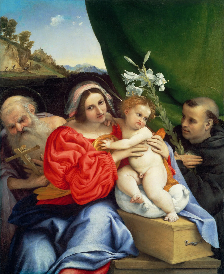 Virgem com o Menino com os santos Jerônimo e Nicolau de Tolentino - Lorenzo Lotto