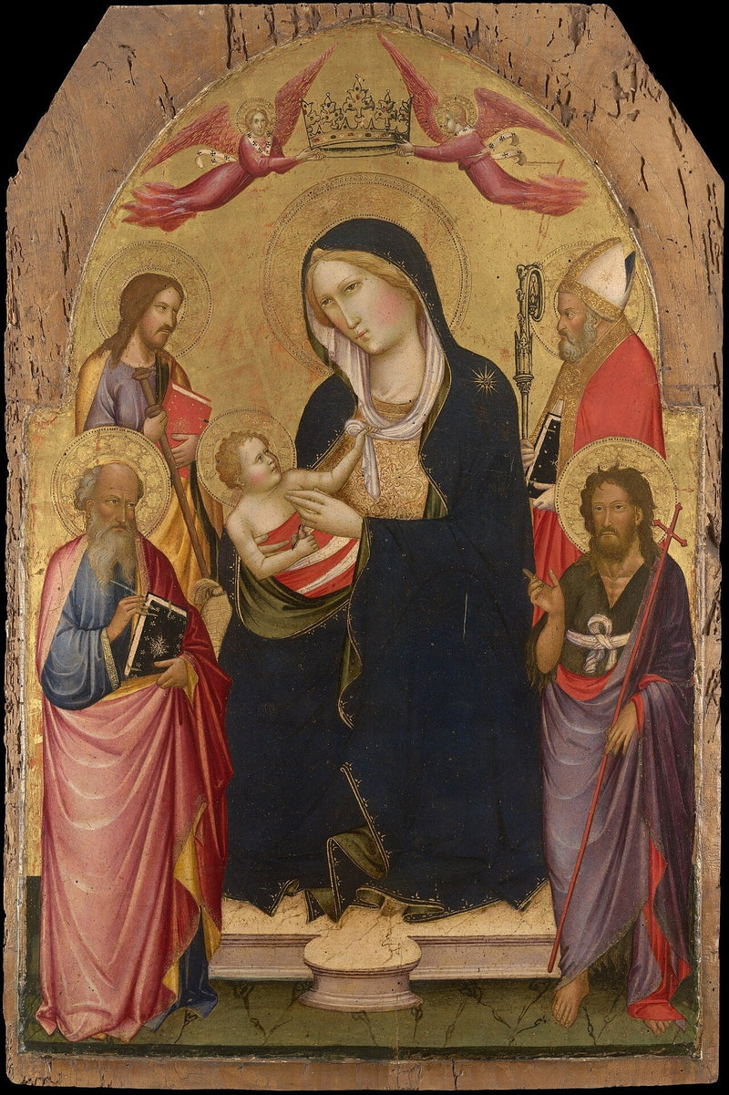 Virgem com o Menino, com São João Evangelista, São João Batista, São Tiago de Compostela e São Nicolau de Bari - Agnolo Gaddi