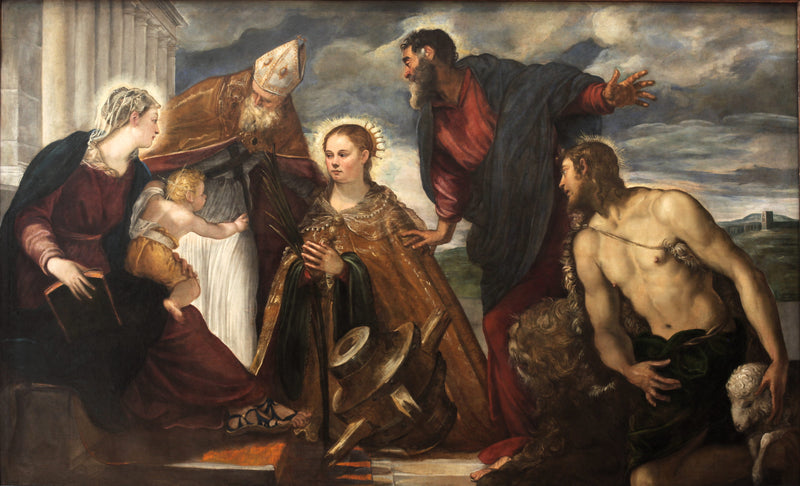 Virgem com o Menino, com Santa Catarina, Santo Agostinho, São Marcos e São João Batista - Jacopo Tintoretto
