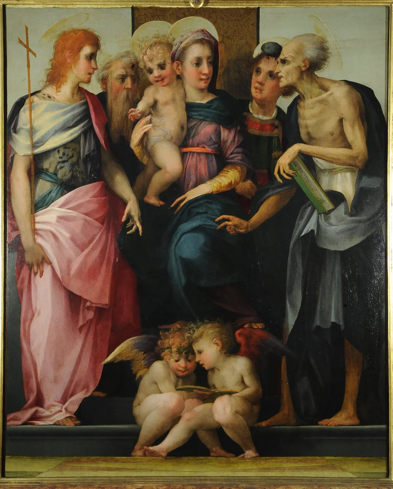 Virgem com o Menino em majestade com os santos João Batista, Antônio Abade, Estêvão e Jerônimo - Rosso Fiorentino