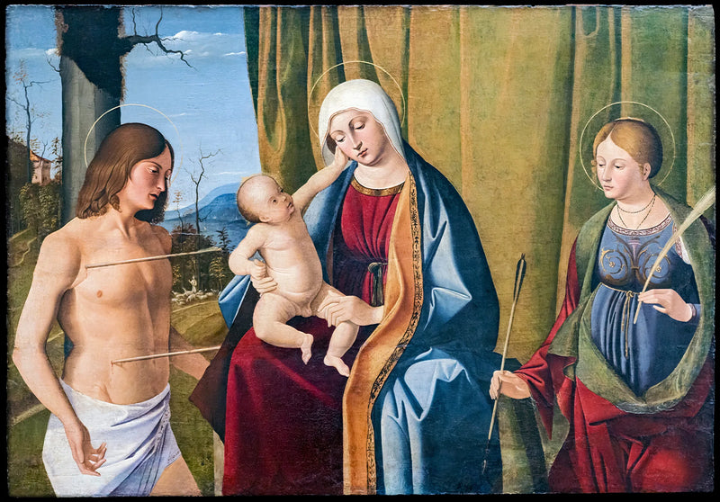 Virgem com o Menino entre São Sebastião e Santa Úrsula - Marco Basaiti