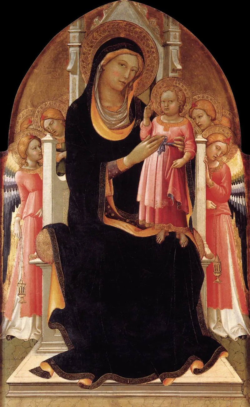 Virgem com o Menino no trono com seis anjos - Lorenzo Monaco