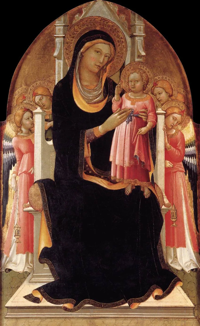 Virgem com o Menino no trono com seis anjos - Lorenzo Monaco