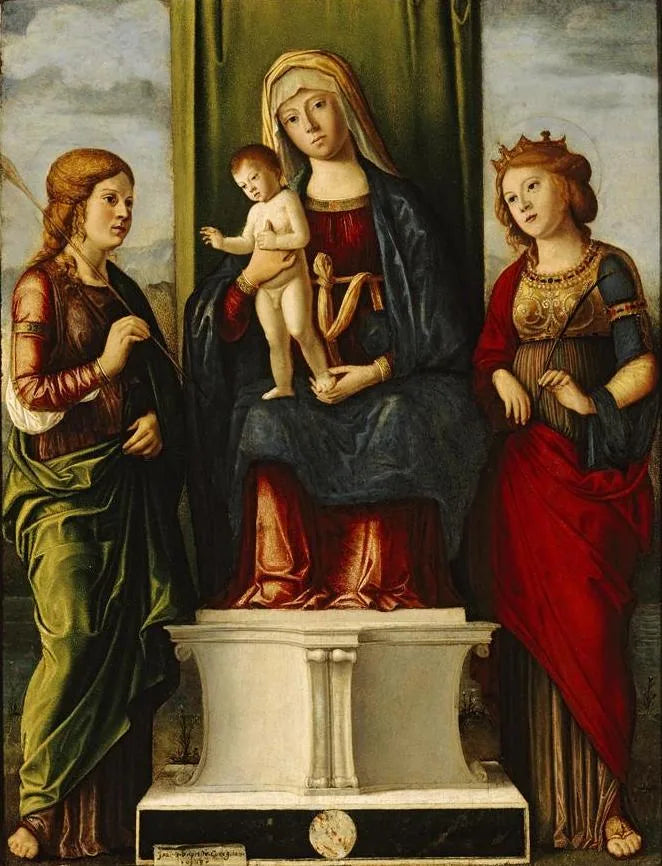 Vierge à l'Enfant trônant avec deux vierges martyres - Cima da Conegliano image 1 reproduction réalisée par Alpha Reproduction