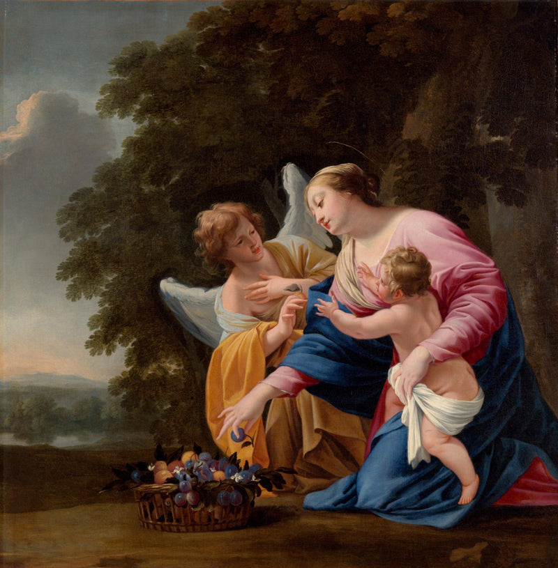 Virgem com o Menino e um Anjo - Simon Vouet