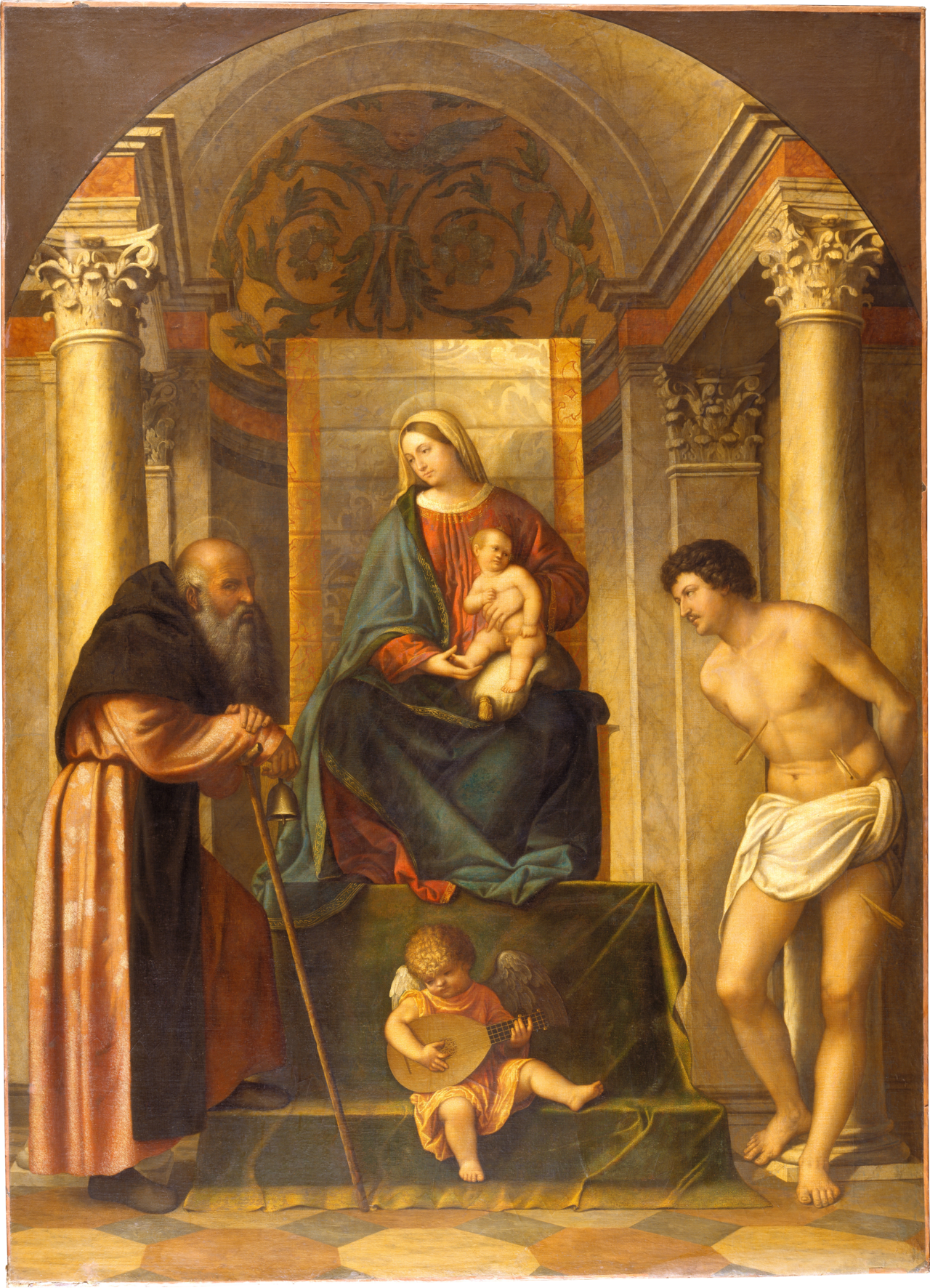Vierge à l’Enfant trônant avec saint Antoine l’Abbé et saint Sébastien - Alessandro Bonvicino - Alpha Reproduction
