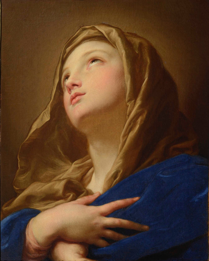 Virgem de busto com as mãos cruzadas no peito - Pompeo Batoni