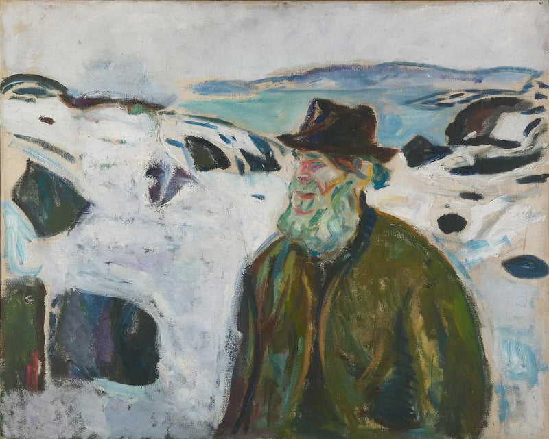 Velho Pescador em uma costa coberta de neve - Edvard Munch