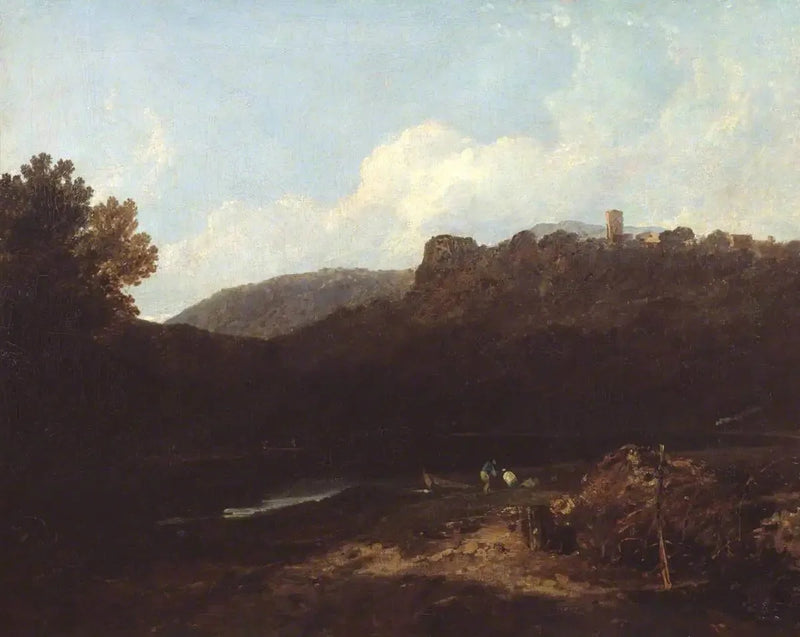 Vista no País de Gales: Cena de Montanha com Vila e Castelo - Noite - J. M. W. Turner