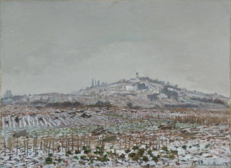 Vinhas sob a neve, moinho Orgemont W254 - Claude Monet