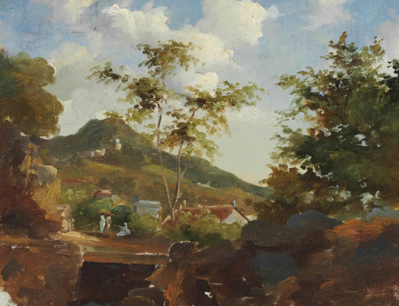 Vila ao pé de uma colina - Camille Pissarro