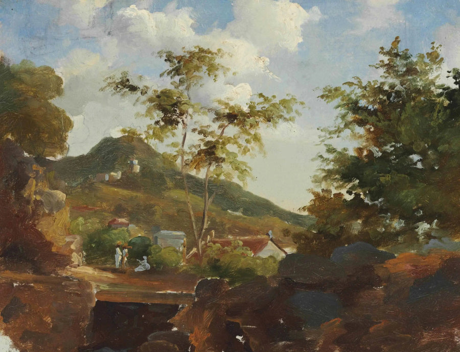 Vila ao pé de uma colina - Camille Pissarro
