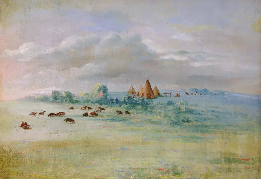 Aldeia Sioux, lago Calhoun, perto de Fort Snelling - George Catlin
