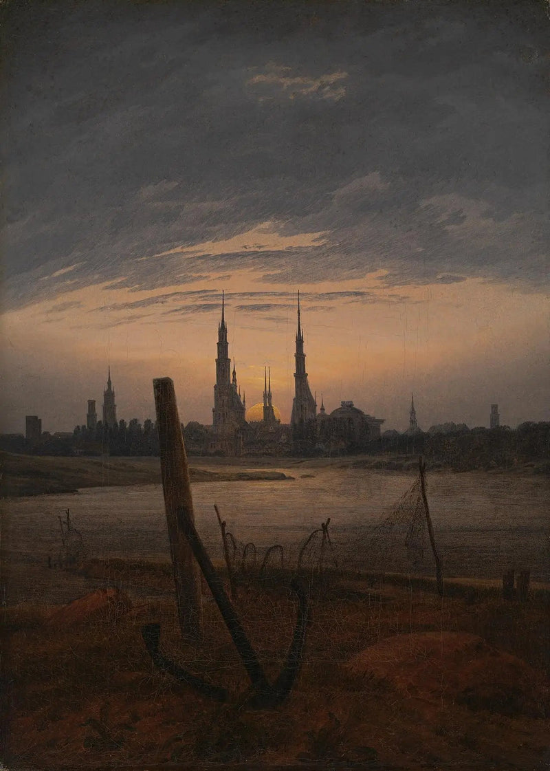 Cidade ao Amanhecer da Lua - Caspar David Friedrich